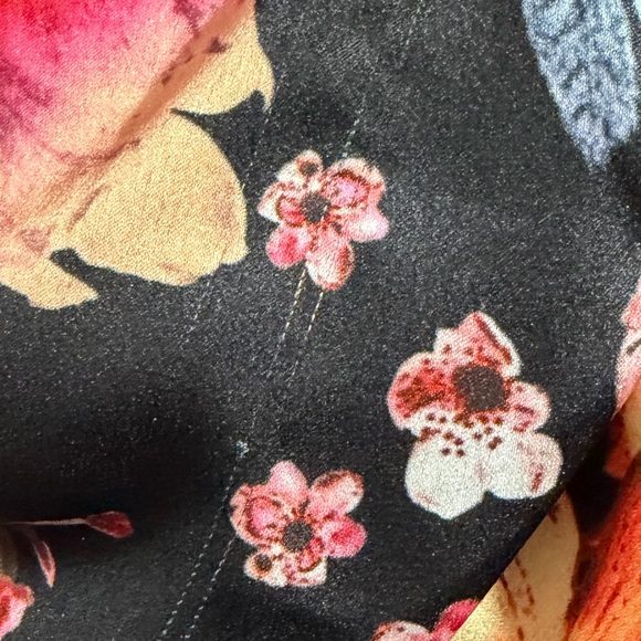 Torn Boston Proper Floral Wrap Mini Dress in Black with Pink & Orange Blooms XS - Picture 14 of 14